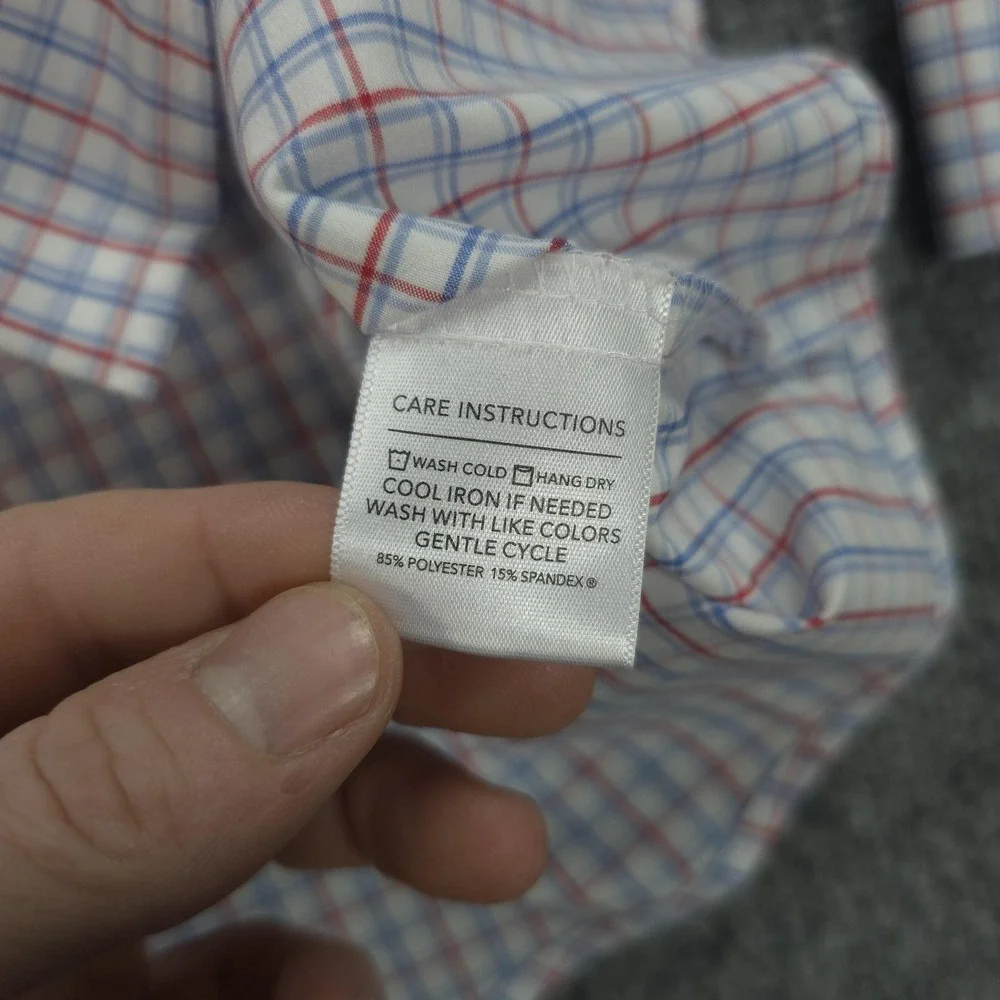 Mizzen‎ Main Shirt Mens XL White Check Performance Stretch Classic Fit Dress